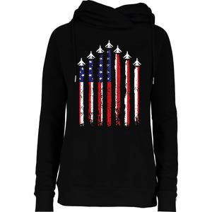 Retro Fighter Jet Airplane Usa Flag 4th Of July Womens Funnel Neck Pullover Hood