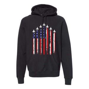 Retro Fighter Jet Airplane Usa Flag 4th Of July Premium Hoodie