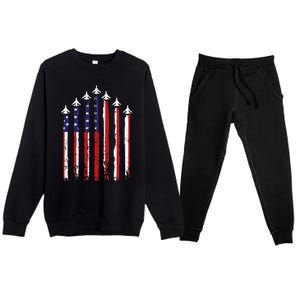 Retro Fighter Jet Airplane Usa Flag 4th Of July Premium Crewneck Sweatsuit Set