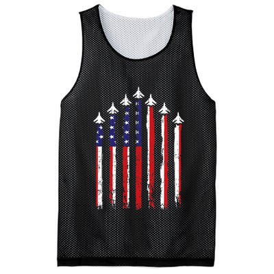 Retro Fighter Jet Airplane Usa Flag 4th Of July Mesh Reversible Basketball Jersey Tank
