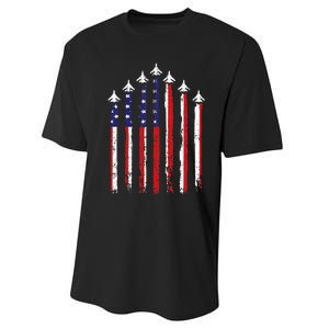 Retro Fighter Jet Airplane Usa Flag 4th Of July Performance Sprint T-Shirt