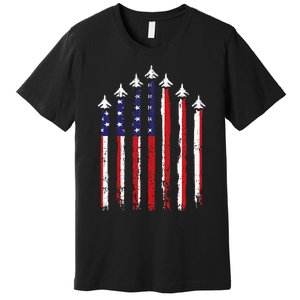 Retro Fighter Jet Airplane Usa Flag 4th Of July Premium T-Shirt