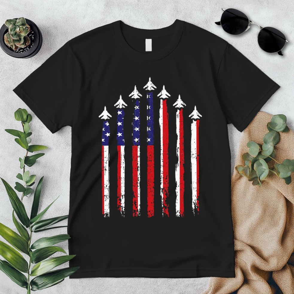 Retro Fighter Jet Airplane Usa Flag 4th Of July Premium T-Shirt
