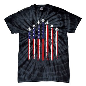 Retro Fighter Jet Airplane Usa Flag 4th Of July Tie-Dye T-Shirt