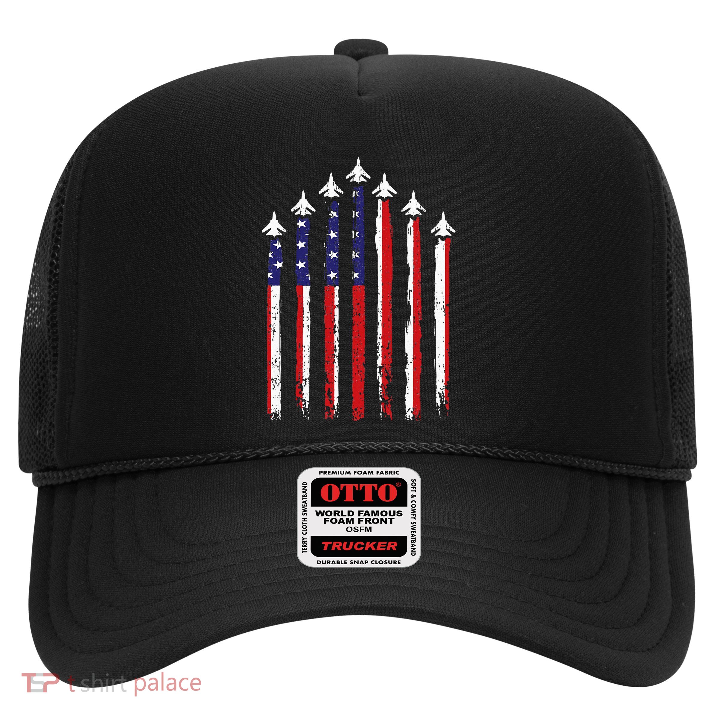 Retro Fighter Jet Airplane Usa Flag 4th Of July Trucker Hat