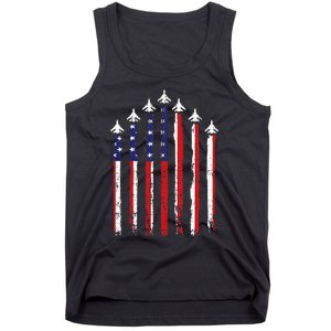 Retro Fighter Jet Airplane Usa Flag 4th Of July Tank Top