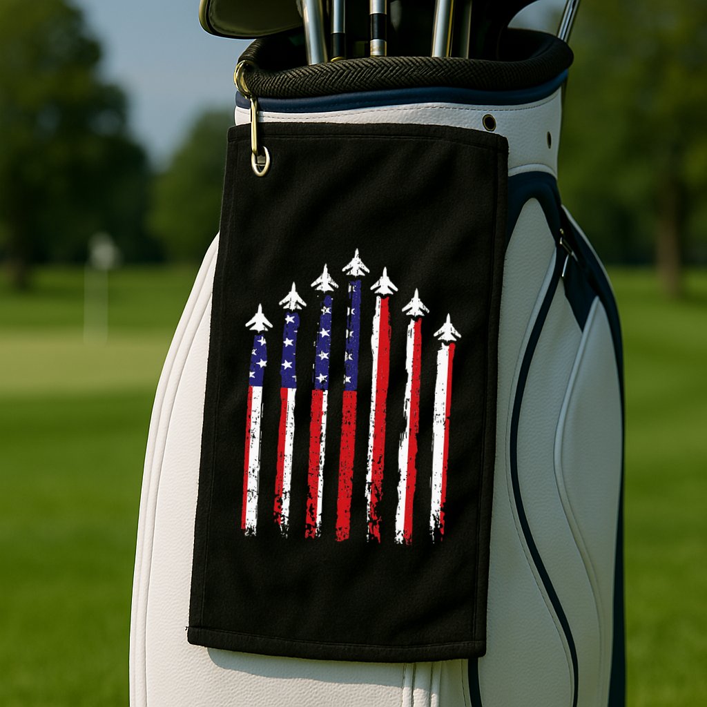 Retro Fighter Jet Airplane Usa Flag 4th Of July Golf Towel