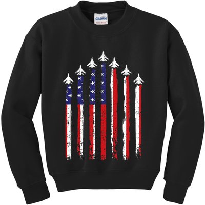 Retro Fighter Jet Airplane Usa Flag 4th Of July Kids Sweatshirt