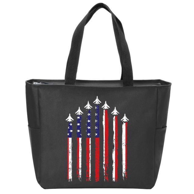 Retro Fighter Jet Airplane Usa Flag 4th Of July Zip Tote Bag