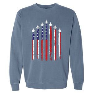 Retro Fighter Jet Airplane Usa Flag 4th Of July Garment-Dyed Sweatshirt