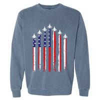 Retro Fighter Jet Airplane Usa Flag 4th Of July Garment-Dyed Sweatshirt