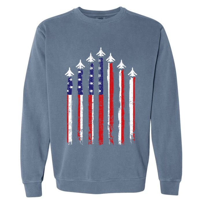 Retro Fighter Jet Airplane Usa Flag 4th Of July Garment-Dyed Sweatshirt