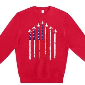 Retro Fighter Jet Airplane Usa Flag 4th Of July Premium Crewneck Sweatshirt