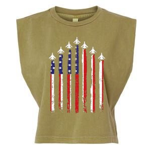 Retro Fighter Jet Airplane Usa Flag 4th Of July Garment-Dyed Women's Muscle Tee