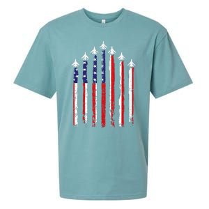 Retro Fighter Jet Airplane Usa Flag 4th Of July Sueded Cloud Jersey T-Shirt