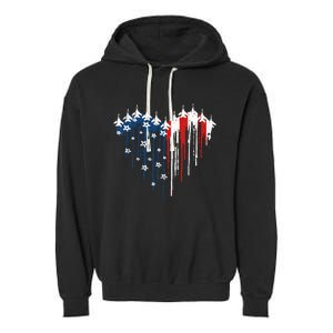 Retro Fighter Jet Airplane American Flag Heart 4th Of July Garment-Dyed Fleece Hoodie