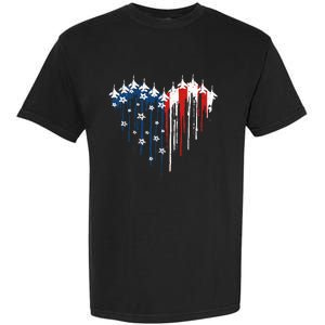 Retro Fighter Jet Airplane American Flag Heart 4th Of July Garment-Dyed Heavyweight T-Shirt