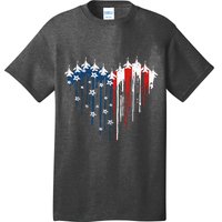 Retro Fighter Jet Airplane American Flag Heart 4th Of July T-Shirt