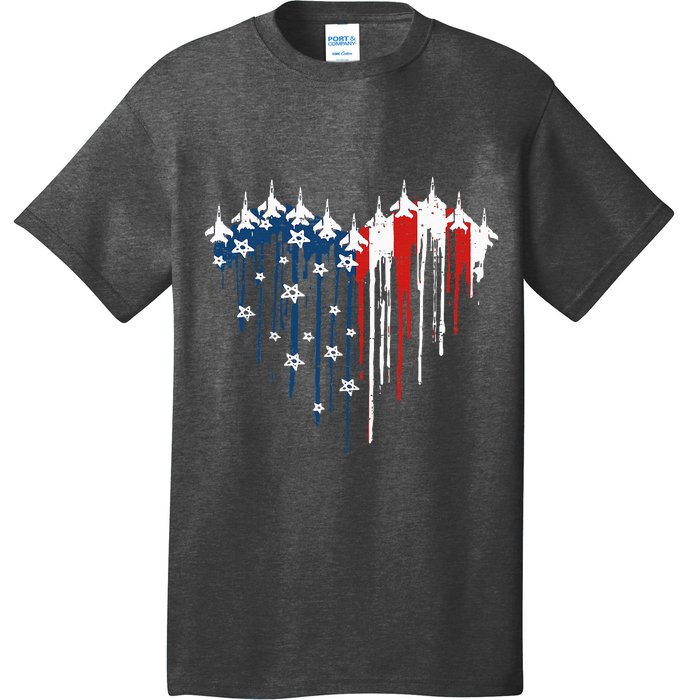 Retro Fighter Jet Airplane American Flag Heart 4th Of July T-Shirt