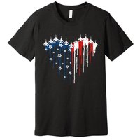 Retro Fighter Jet Airplane American Flag Heart 4th Of July Premium T-Shirt