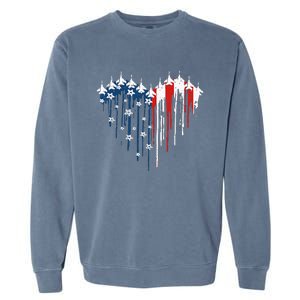 Retro Fighter Jet Airplane American Flag Heart 4th Of July Garment-Dyed Sweatshirt