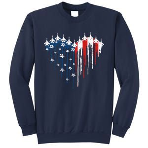 Retro Fighter Jet Airplane American Flag Heart 4th Of July Sweatshirt