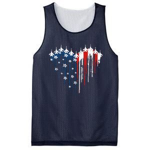 Retro Fighter Jet Airplane American Flag Heart 4th Of July Mesh Reversible Basketball Jersey Tank