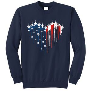 Retro Fighter Jet Airplane American Flag Heart 4th Of July Tall Sweatshirt