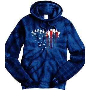 Retro Fighter Jet Airplane American Flag Heart 4th Of July Tie Dye Hoodie