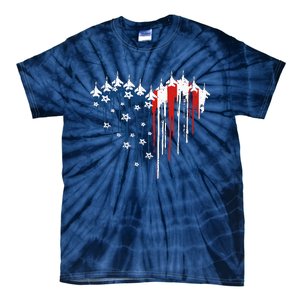 Retro Fighter Jet Airplane American Flag Heart 4th Of July Tie-Dye T-Shirt