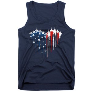 Retro Fighter Jet Airplane American Flag Heart 4th Of July Tank Top