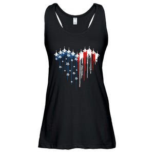 Retro Fighter Jet Airplane American Flag Heart 4th Of July Ladies Essential Flowy Tank