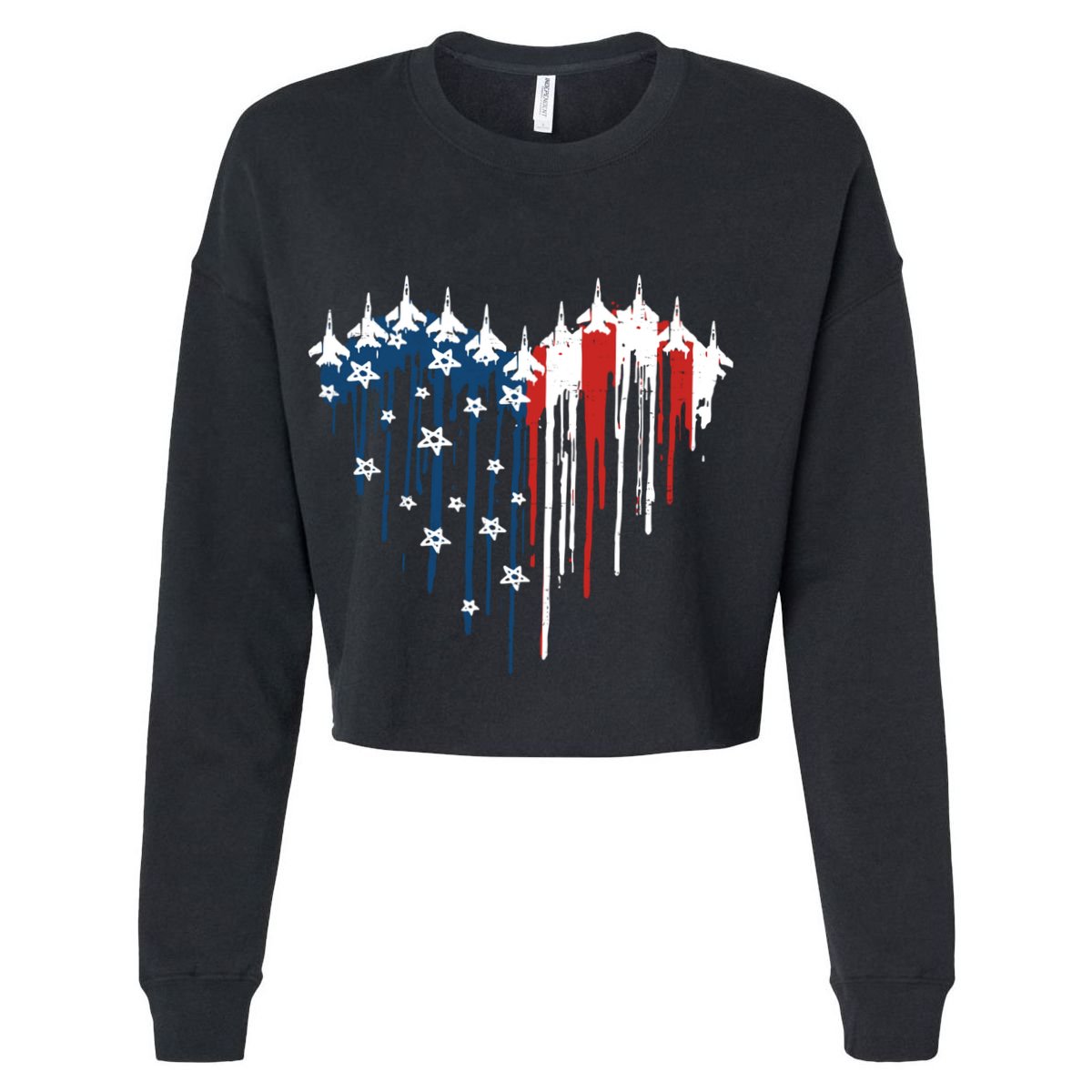Retro Fighter Jet Airplane American Flag Heart 4th Of July Cooling Performance Crew T-Shirt