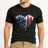 Retro Fighter Jet Airplane American Flag Heart 4th Of July Cooling Performance Crew T-Shirt