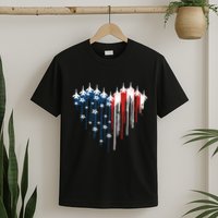 Retro Fighter Jet Airplane American Flag Heart 4th Of July T-Shirt