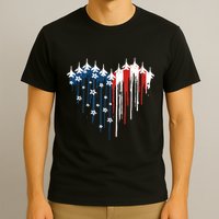 Retro Fighter Jet Airplane American Flag Heart 4th Of July T-Shirt