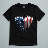 Retro Fighter Jet Airplane American Flag Heart 4th Of July T-Shirt