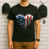 Retro Fighter Jet Airplane American Flag Heart 4th Of July T-Shirt