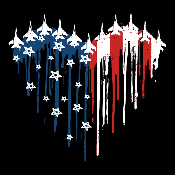 Retro Fighter Jet Airplane American Flag Heart 4th Of July T-Shirt