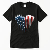 Retro Fighter Jet Airplane American Flag Heart 4th Of July Tall T-Shirt