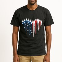 Retro Fighter Jet Airplane American Flag Heart 4th Of July Tall T-Shirt