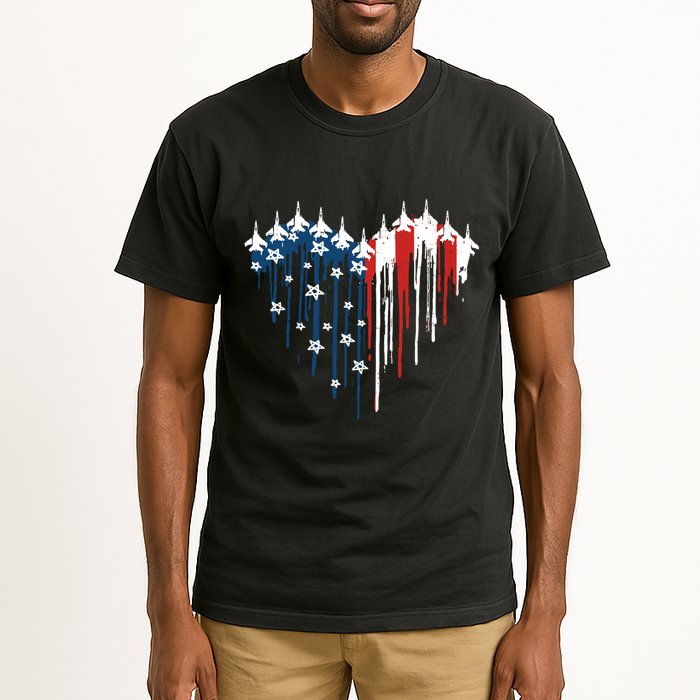 Retro Fighter Jet Airplane American Flag Heart 4th Of July Tall T-Shirt