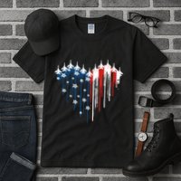 Retro Fighter Jet Airplane American Flag Heart 4th Of July Tall T-Shirt