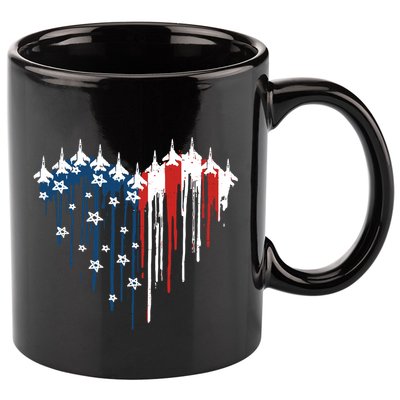 Retro Fighter Jet Airplane American Flag Heart 4th Of July 11oz C Handle Ceramic Mug