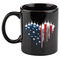 Retro Fighter Jet Airplane American Flag Heart 4th Of July 11oz C Handle Ceramic Mug
