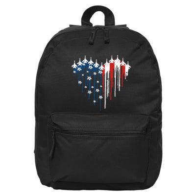 Retro Fighter Jet Airplane American Flag Heart 4th Of July 16 in Basic Backpack