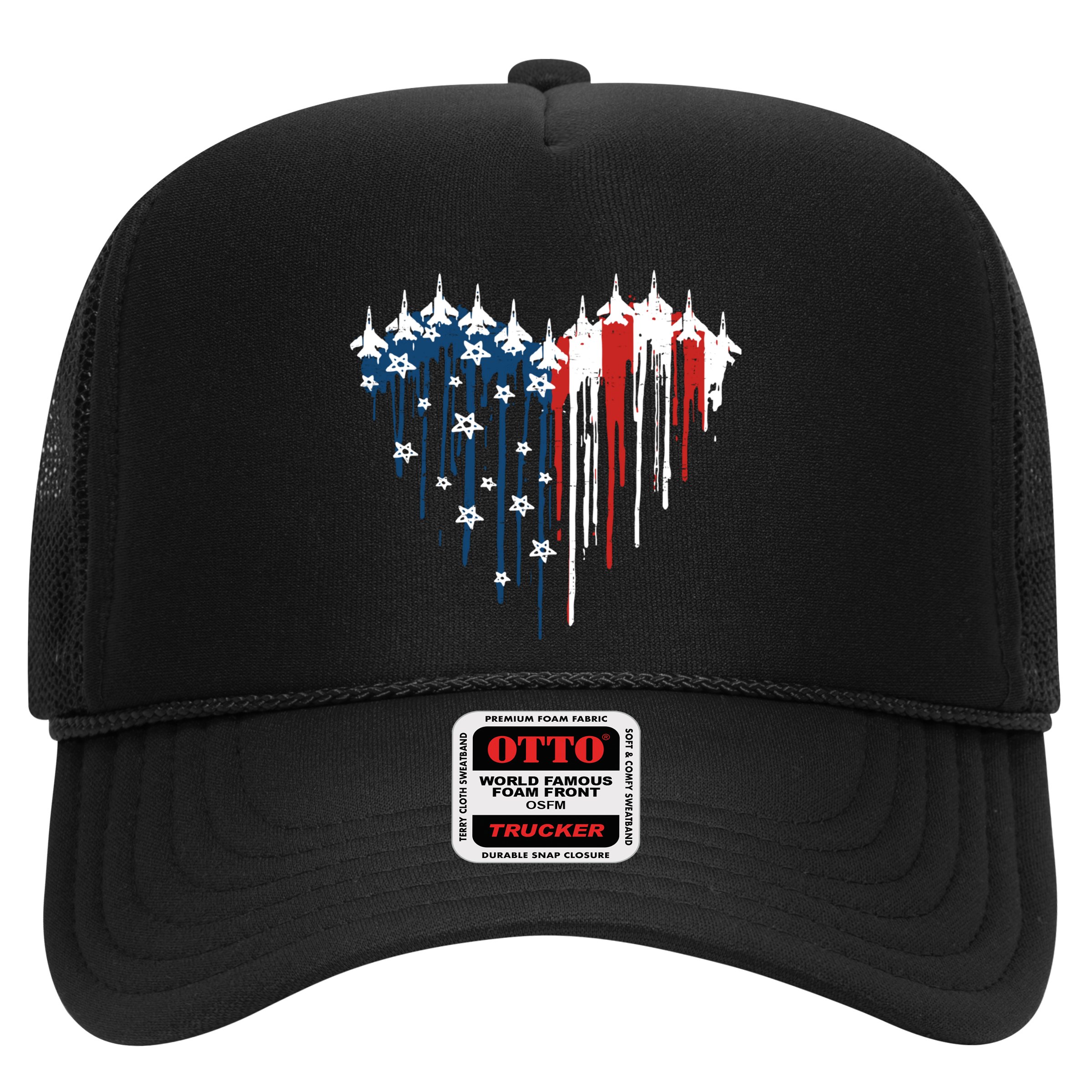 Retro Fighter Jet Airplane American Flag Heart 4th Of July Hat
