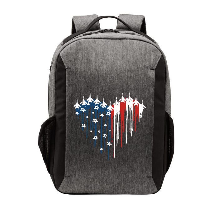 Retro Fighter Jet Airplane American Flag Heart 4th Of July Vector Backpack