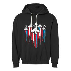 Retro Fighter Jet Airplane American Flag Heart 4th Of July Garment-Dyed Fleece Hoodie