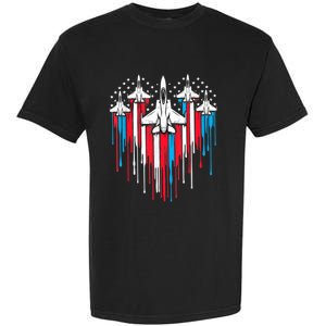 Retro Fighter Jet Airplane American Flag Heart 4th Of July Garment-Dyed Heavyweight T-Shirt